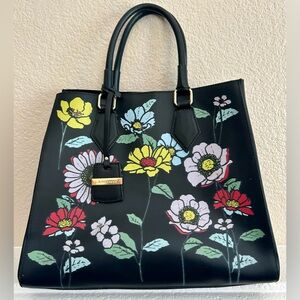 A.BELLUCCI Genuine Leather Multi Color Floral Print Purse Bag Tote